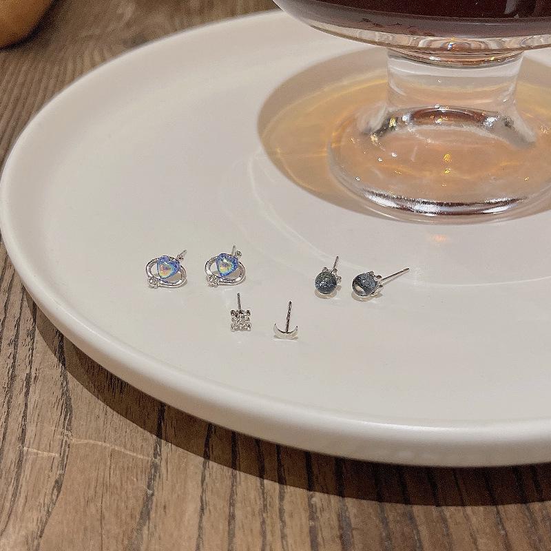 S925 Silver Needle Blue Heart Earrings Set - Elegant All-Match Ear Jewelry for Women