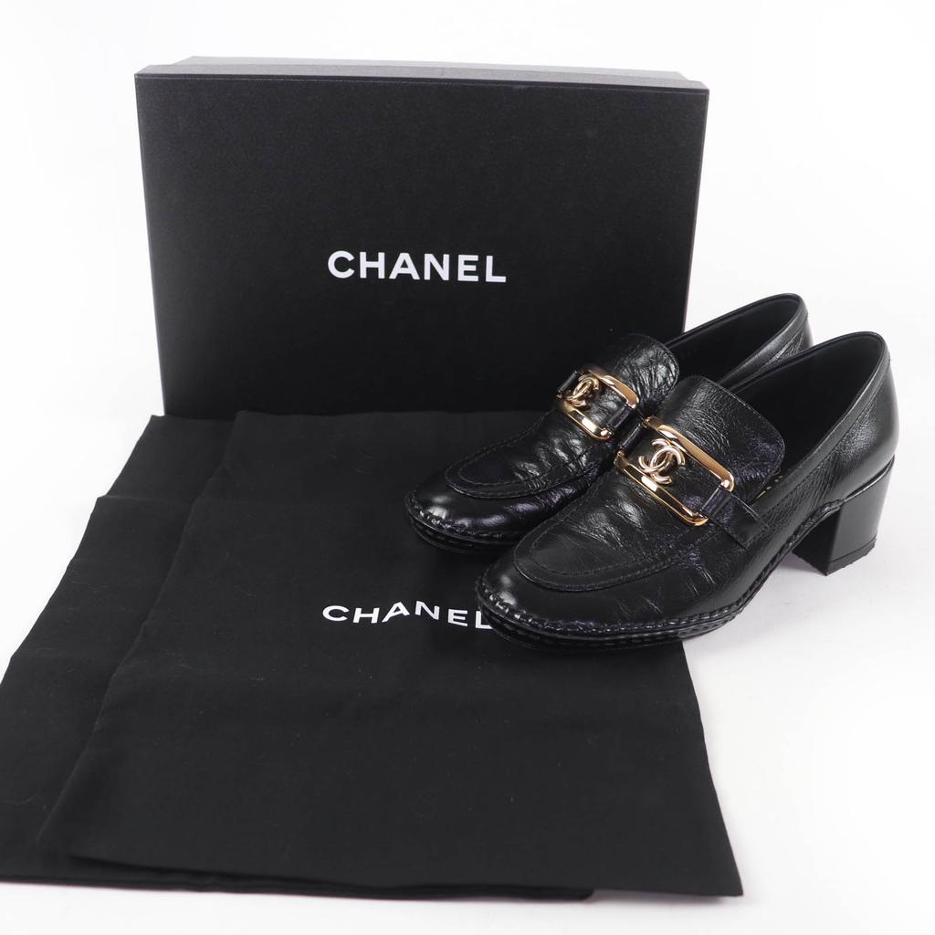 Great CHANEL loafers COCO Mark leather black leather Women 36 22B G39320 Used