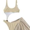 One-Piece Skirted Swimsuit for Women - European & American Style, Chest Pad, Solid Color, Slimming & Conservative Design