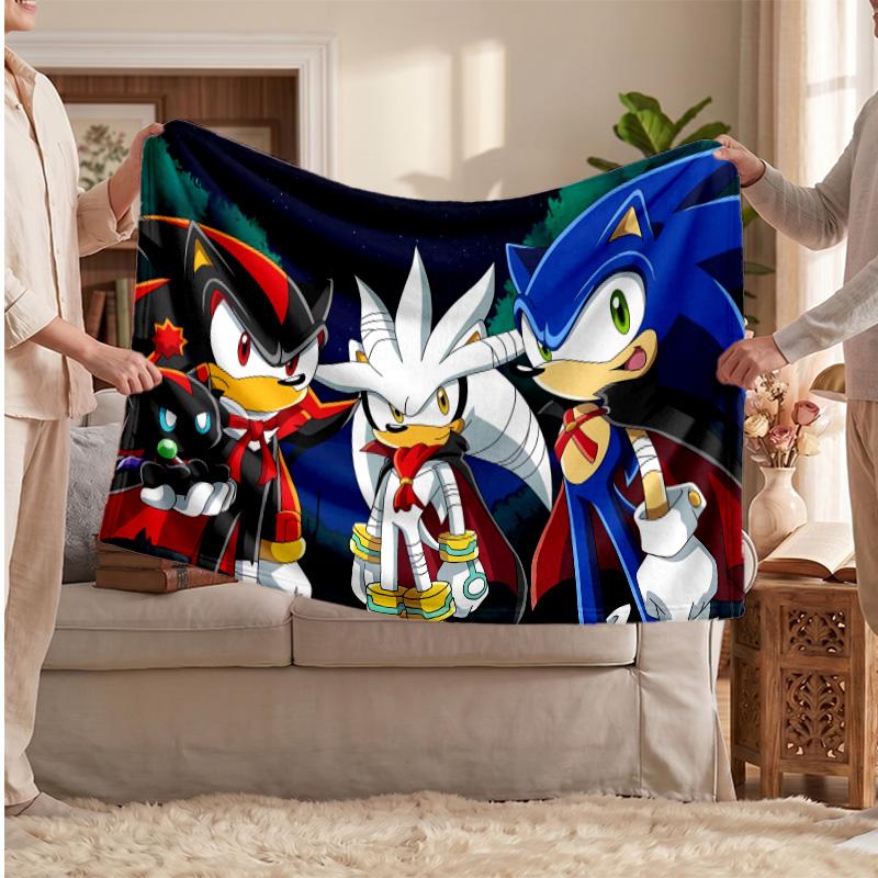 Sonic the Hedgehog Printed Flannel Blanket, Skin Friendly Warm Throw for Indoor Couch Bed Daily Use
