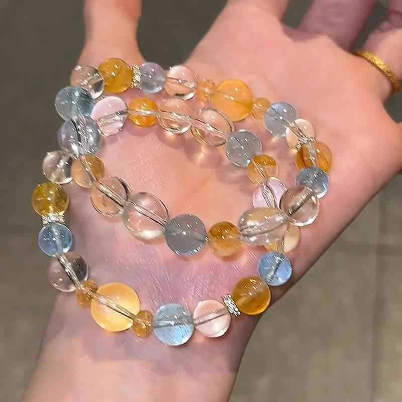 Elegant Crystal Bracelet: Yellow Apatite & Aquamarine, Light Luxury Design - Perfect Qixi Festival Gift for Women
