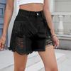 Damen Modische Sexy Einfarbig Gewaschene Denim Fransen Shorts