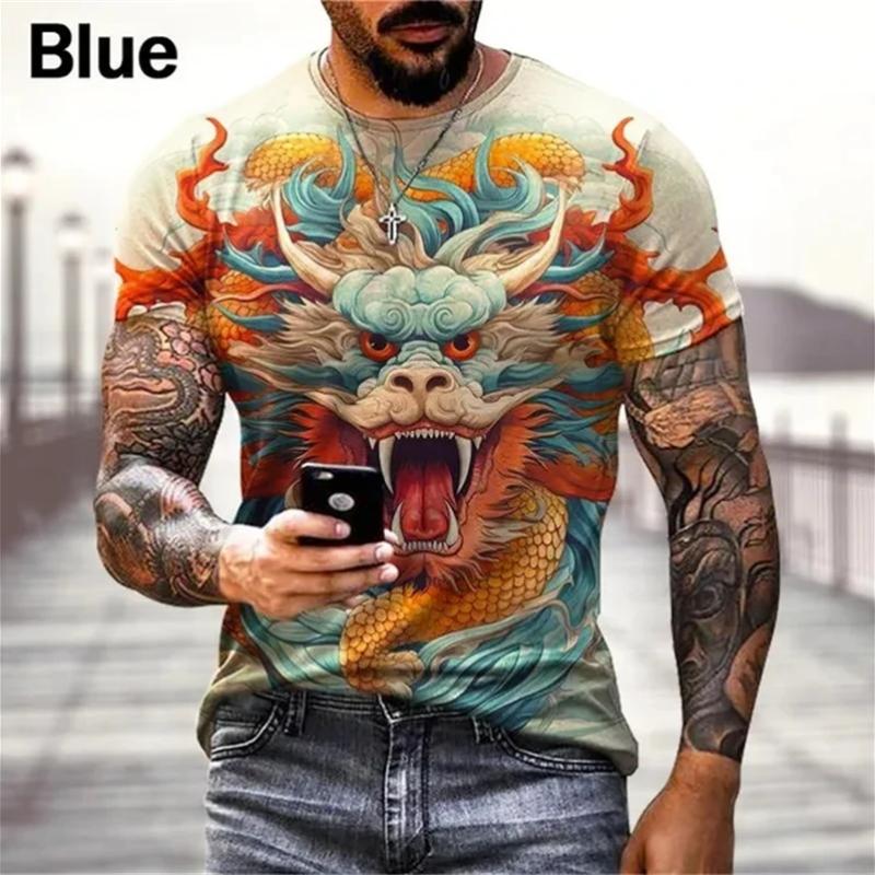 

Крутые футболки с 3D принтом китайского дракона, мужская мода, уличные повседневные забавные топы в стиле хип-хоп, футболки, трендовая индивидуальная мужская и женская одежда XL