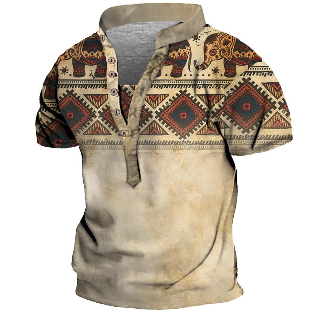 Europeiske og amerikanske vintage topper for menn digitalt trykk med korte ermer