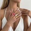 8Pcs/Set Trendy Enamel Flower Ring Set Twisted Chunky Metal Baroque Pearl Rings For Women Girls Aesthetic Y2K Accessories