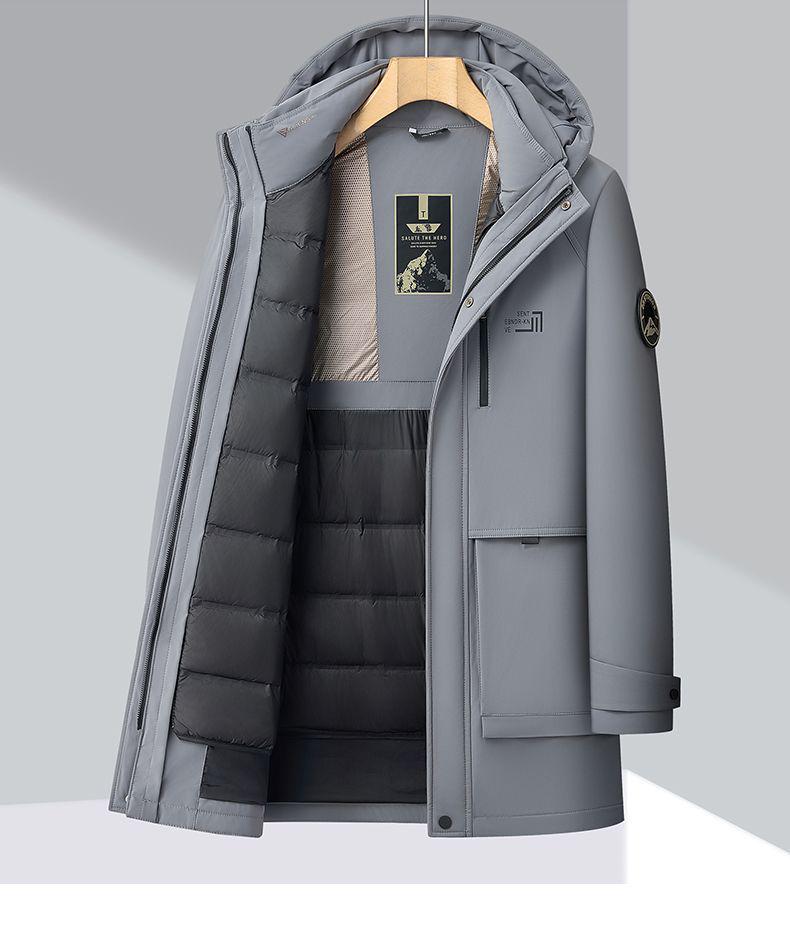 Men's Mid-Length Fitted Down Jacket with Detachable Liner - Business Casual Winter Wear