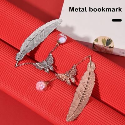 Chinese Feather Bookmark Hollow Metal Stylish with Butterfly Tassels Sturdy Long Lifespan Creative Bookmark