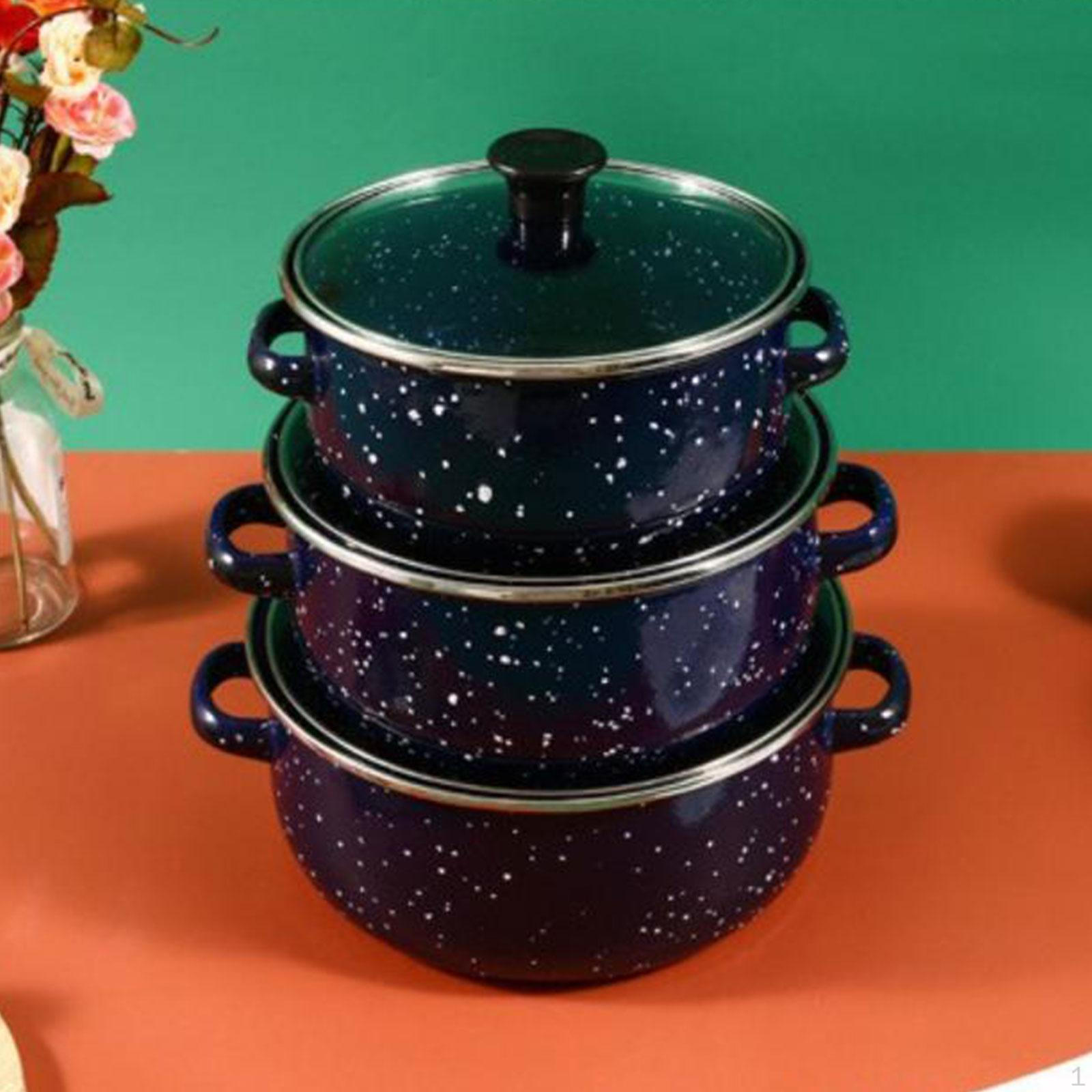 

Эмалированная кастрюля из 3 предметов с крышкой, креативная жаропрочная кастрюля с двойными ручками, медленная синий