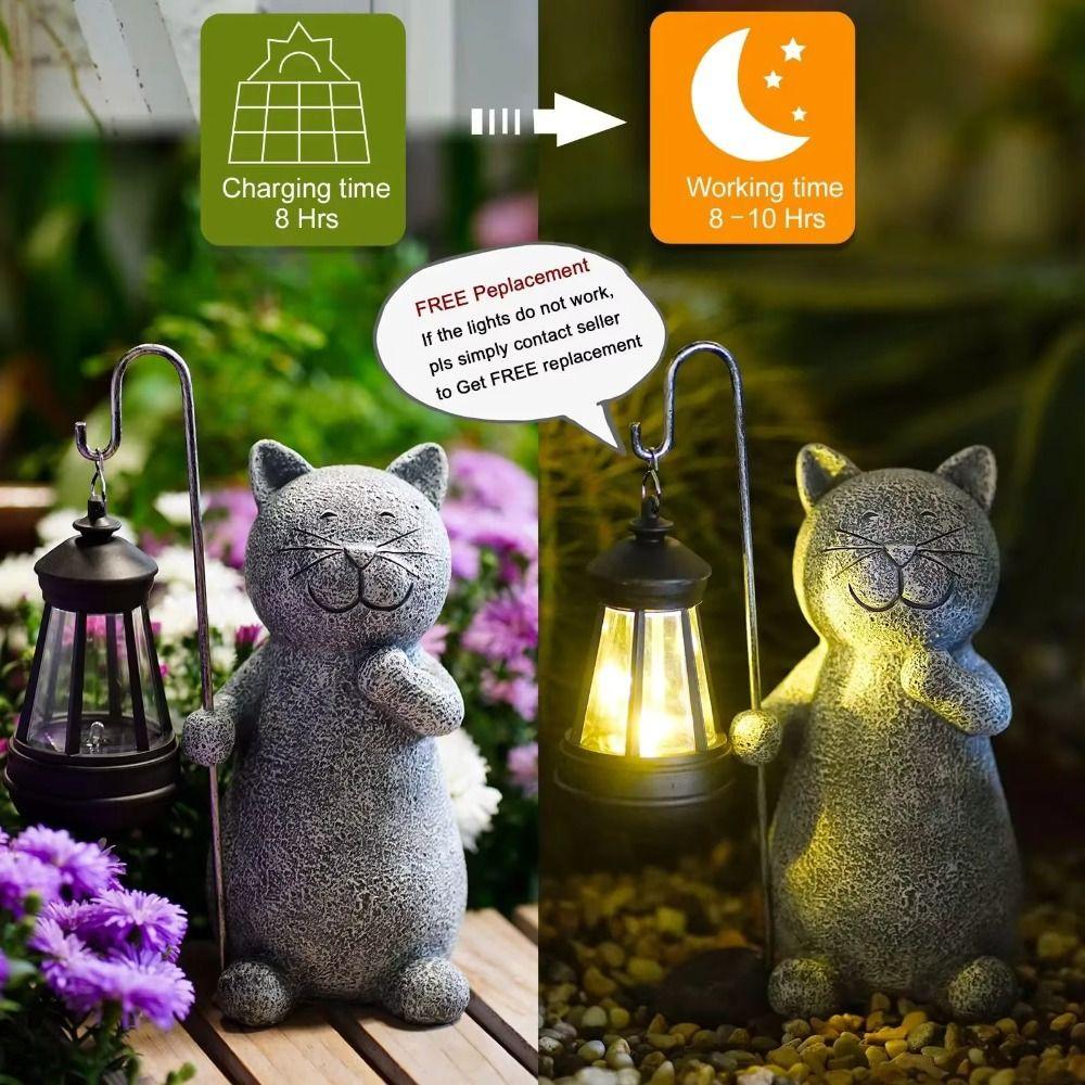 Auto On/Off Solar Lantern UV Resistant LED Lamp Garden Ornament Garden Cat Figurine  Villa Lawn