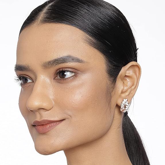 24 Kt Gold Plated Earrings With Green Coloured Flower Print For Women