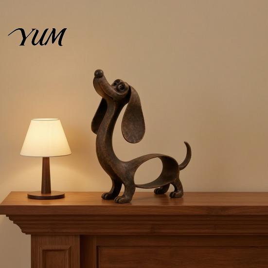 Backyard Metal Animal Statue Vintage Iron Dachshund Figurine, Cute Puppy Sculpture, Artistic Rustic Balcony Craft Dog for Outdoor Garden Indoor Table