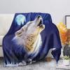 Gray Wolf Print Flannel Fleece Throw Blanket Moon Night Wolves Sherpa Blanket On Beds Adults Kids Fur Throw Blanket