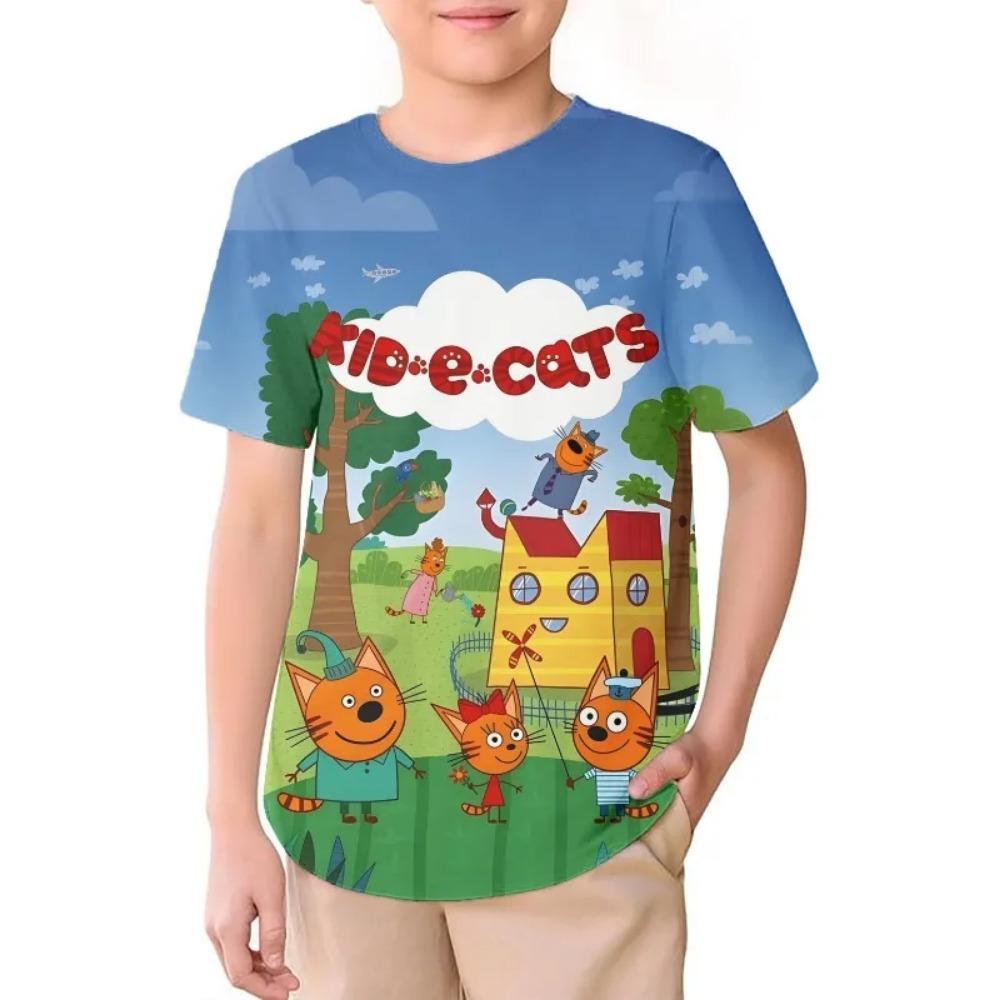 Kid-E-Cats O-neck Short Sleeve T-Shirt Kids High Quality T Shirts Childrens Clothing 3D Cartoon Print Comfortable Kawaii Tees 3D Printed Anime Tops