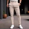Men Solid Color Elastic Casual Tapered Long Pants