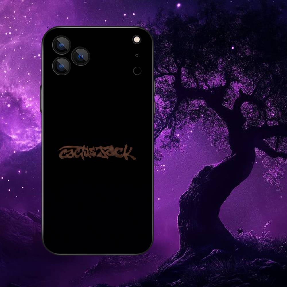 C-Cactus J-Jack Travis Scott Phone Case For iPhone 17,16,15,14,13,12,Pro,Max,Plus,E,SE4,Air,Mini Black Soft Box