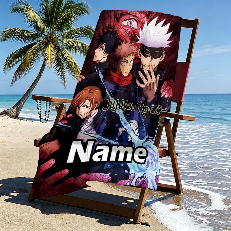 Custom Name Personalized Jujutsu Kaisen Print Beach Towel, for Trip Camping Beach Party Home Decor, Birthday Gift for Family & Friends