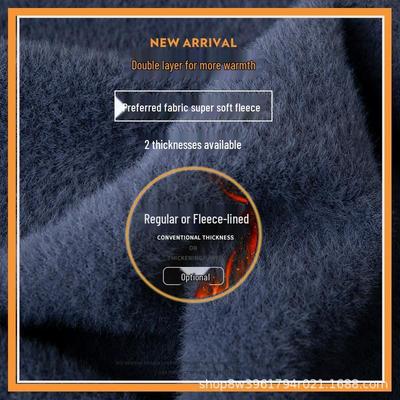 Men's Round Neck Solid Color Korean-Style Knitwear: Autumn/Winter Plus Velvet Thick Warm Pullover Sweater
