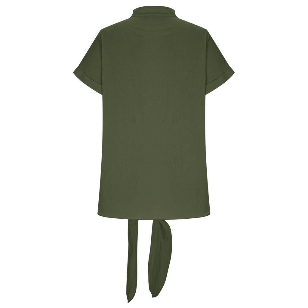 Women's Casual Short-Sleeve Cotton Linen Ruffled Button-Up Shirt