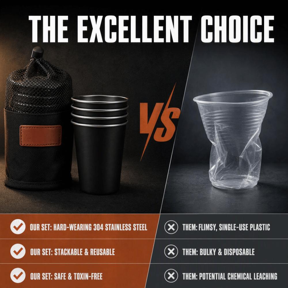 4PCS Black Drinking Cup Durable Beverage Cup Lightweight Stainless Steel Cup  Outdoor Camping