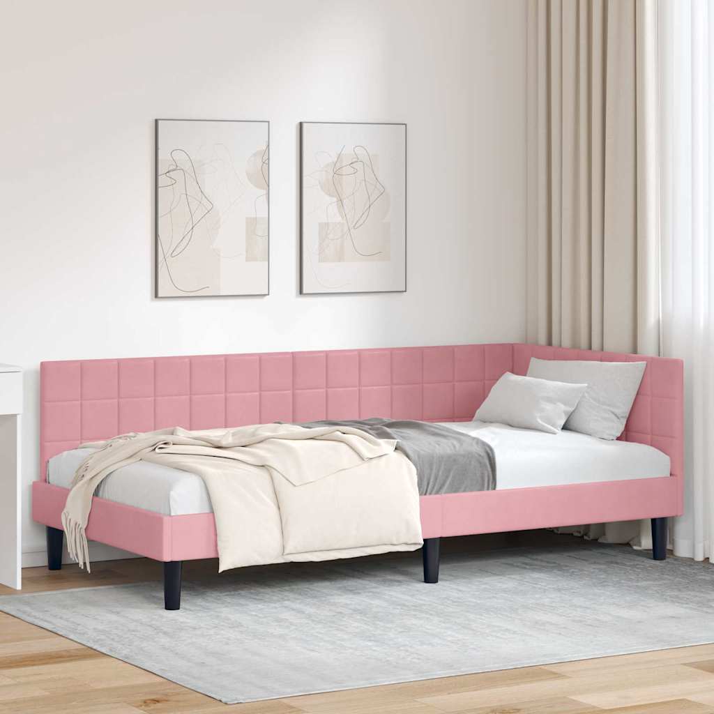 L Shaped Bed Frame with Headboard Pink 100 Cm X 200 Cm Velvet