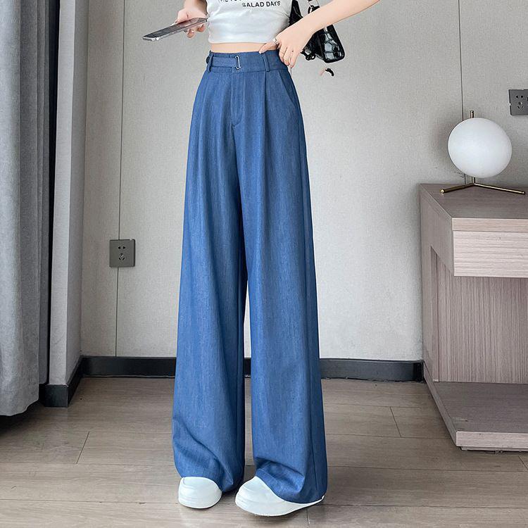 

Women s Summer Tencel Denim Wide-Leg Pants - Ice Silk, New Chinese Style with Frog Button, High-End Drape, Straight-Leg Design. M