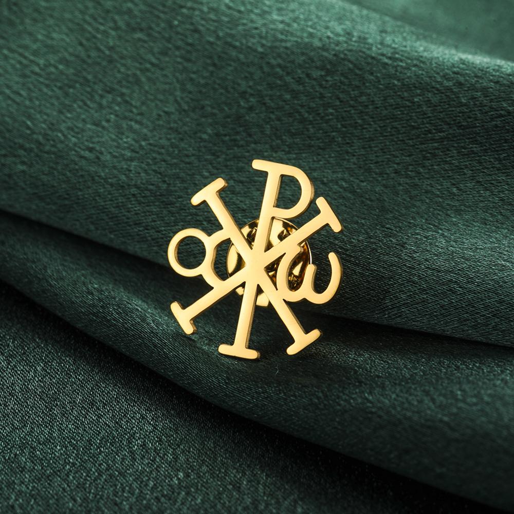 Dawapara Chi Rho Cross Brooch Pins Christogram Greek Symbol Religious Jesus Christian Jewelry Stainless Steel