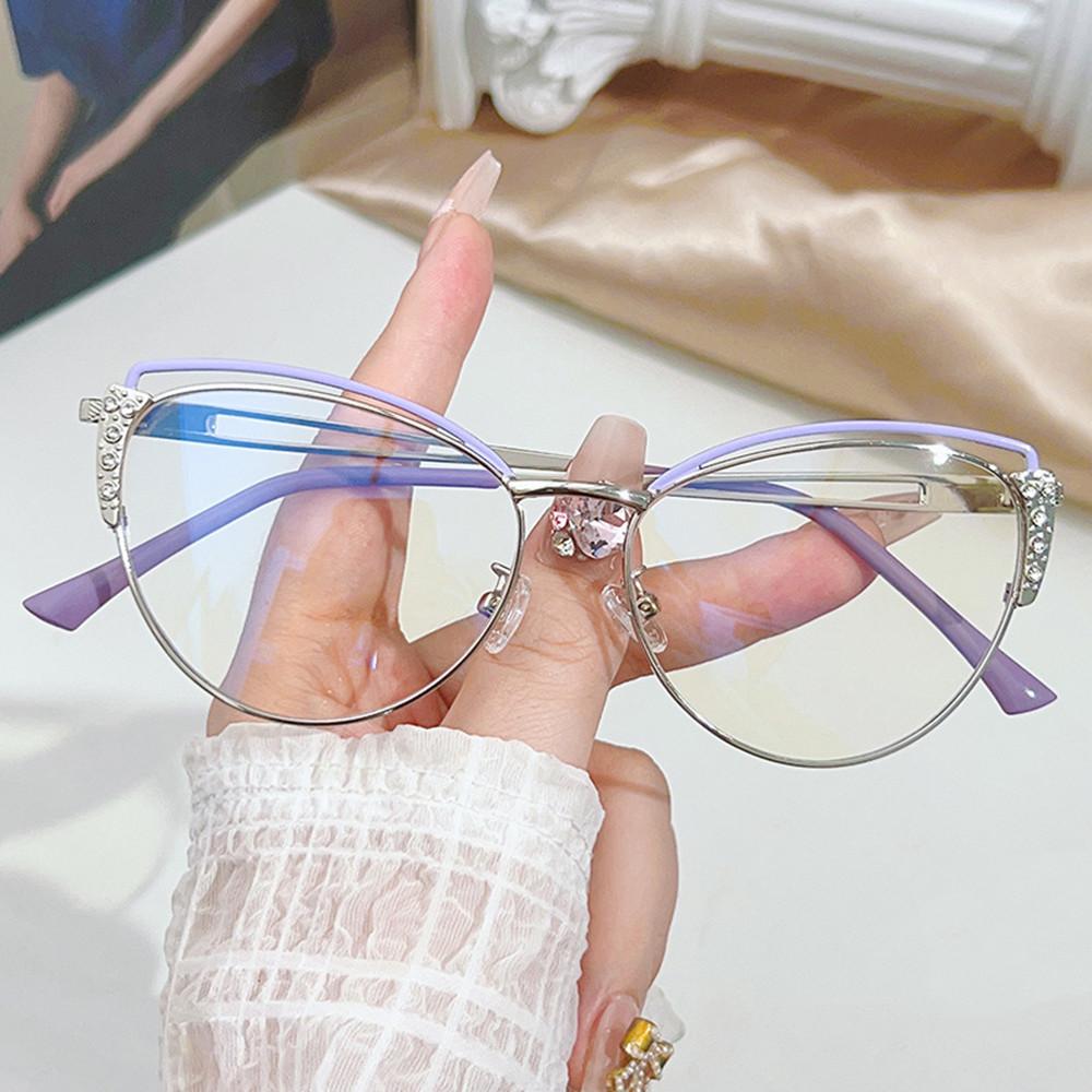 Women’s Glasses Rhinestone Detail Anti Radiation Glasses Blue Light Glasses Embellished Computer Eyewear For Computer