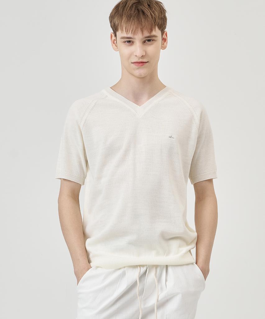 THE-ABON Arm Warmer V-Neck Short-Sleeve Knit Tee Gray