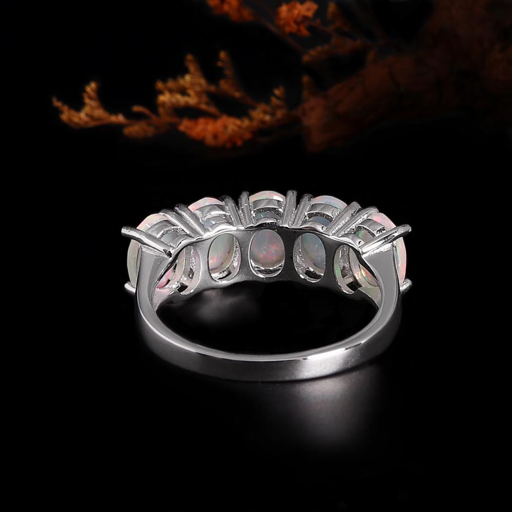 Classic Design 925 Sterling Silver Ring Natural Oval 5*7mm Opal Real Gemstone Fine Jewelry for Women Engagement and Wedding Gift