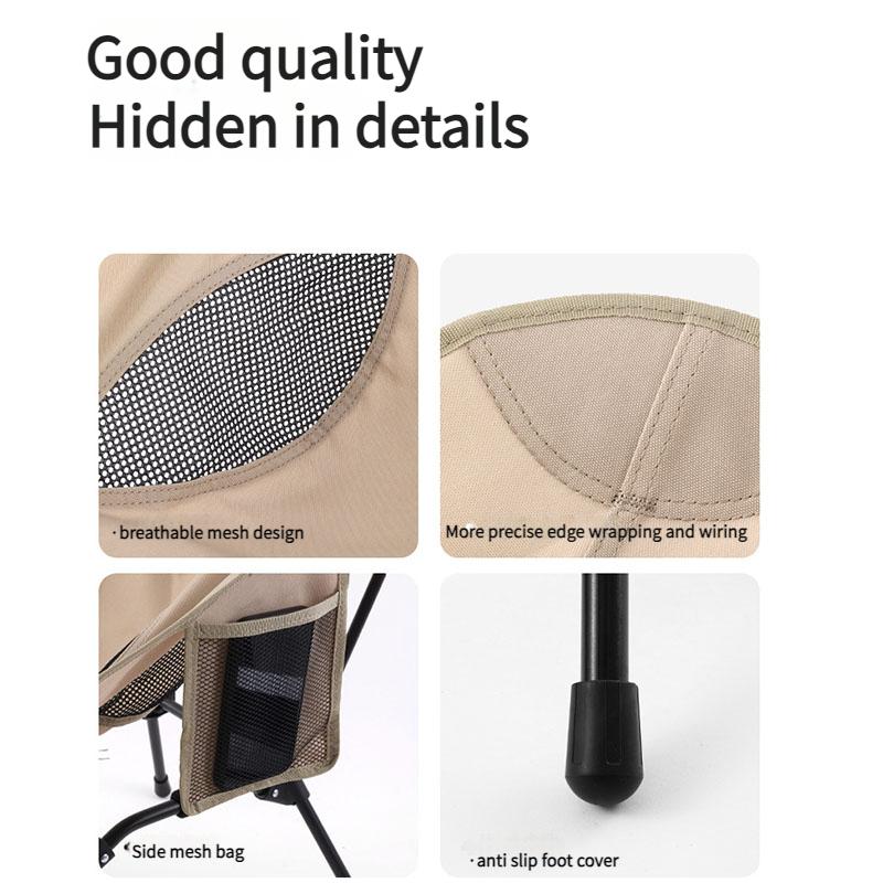 Foldable Moon Camping Chair Aluminum Lightweight Portable Quad Frame Beach Chair Ergonomic Backrest for Picnic Fishing Outdoor
