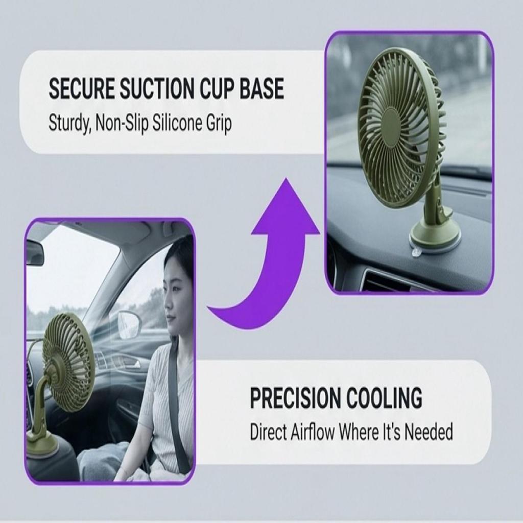 Single Head Car Suction Cup Fan 360 Degree Rotation 3 Speed USB Port Suction Cup Vehicle Fan