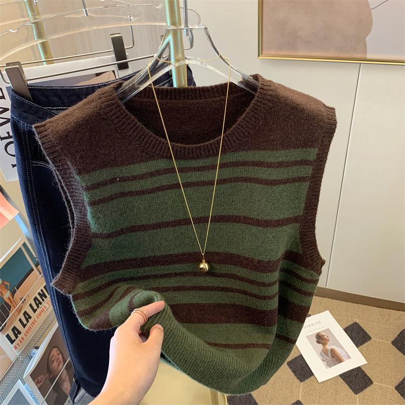 Striped Vest Sweater Women Outerwear Autumn 2023 Gentle and Lazy Versatile Soft and Glutinous Sweater Pullover Vest Female Tops