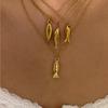 Elegant Adjustable Fish Pendant Necklace Set Sturdy Stainless Steel Chain Jewelry for Women Beach Party Casual Wear