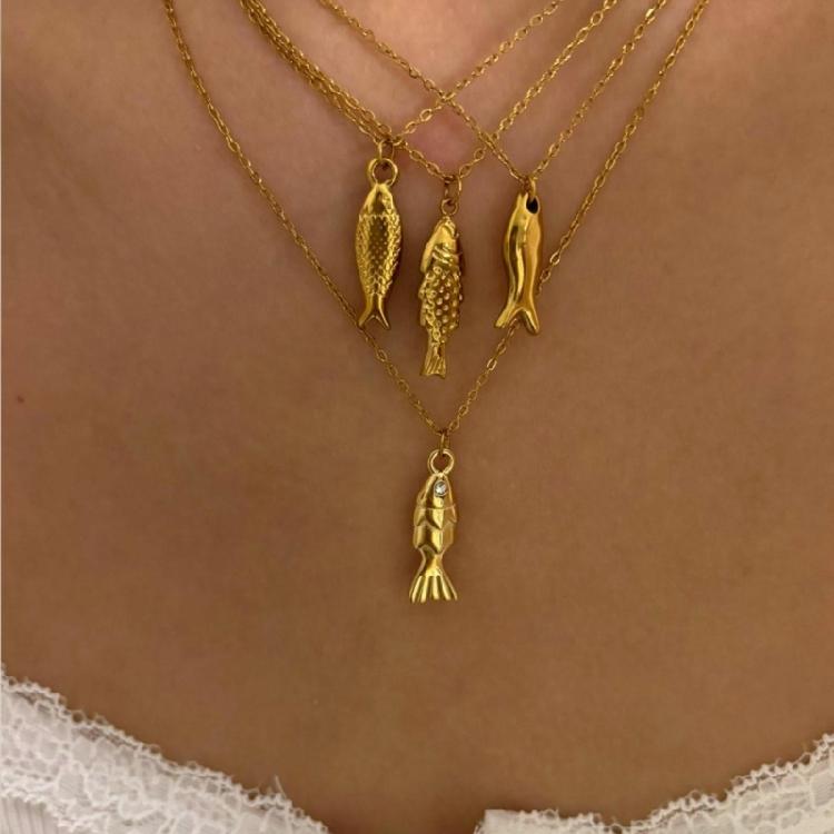 Elegant Adjustable Fish Pendant Necklace Set Sturdy Stainless Steel Chain Jewelry for Women Beach Party Casual Wear