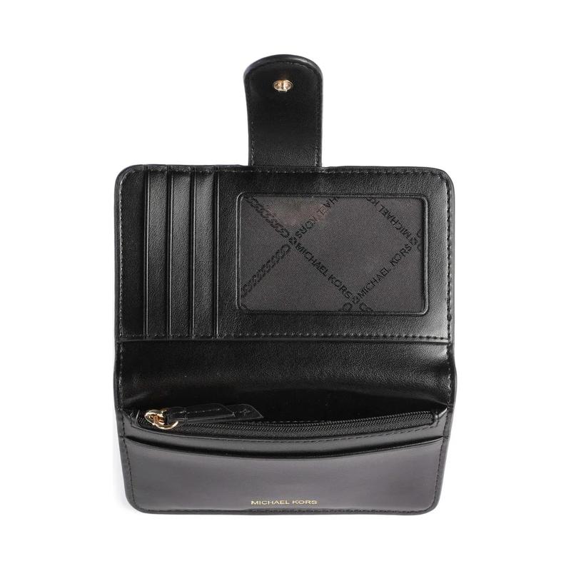 MICHAEL KORS Gold brand logo calfskin wallet unisex couple style black