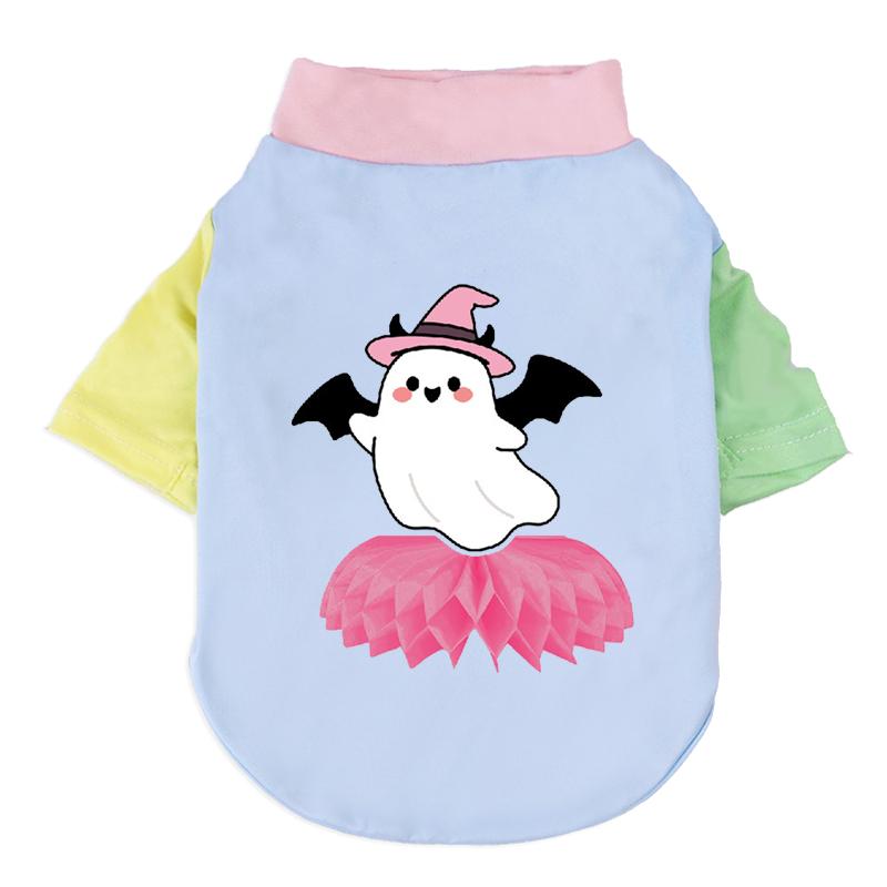 1 Pc Halloween Pet Shirts Cute Ghost Pumpkin Print T‑Shirt Cats & Dogs Costume Festival Apparel For Party Cosplay