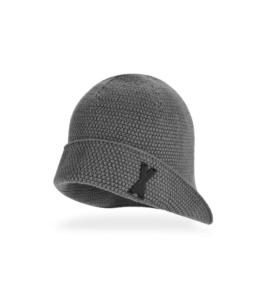 Bajal Va Patch Wide Brim Knit Bucket Hat Gray