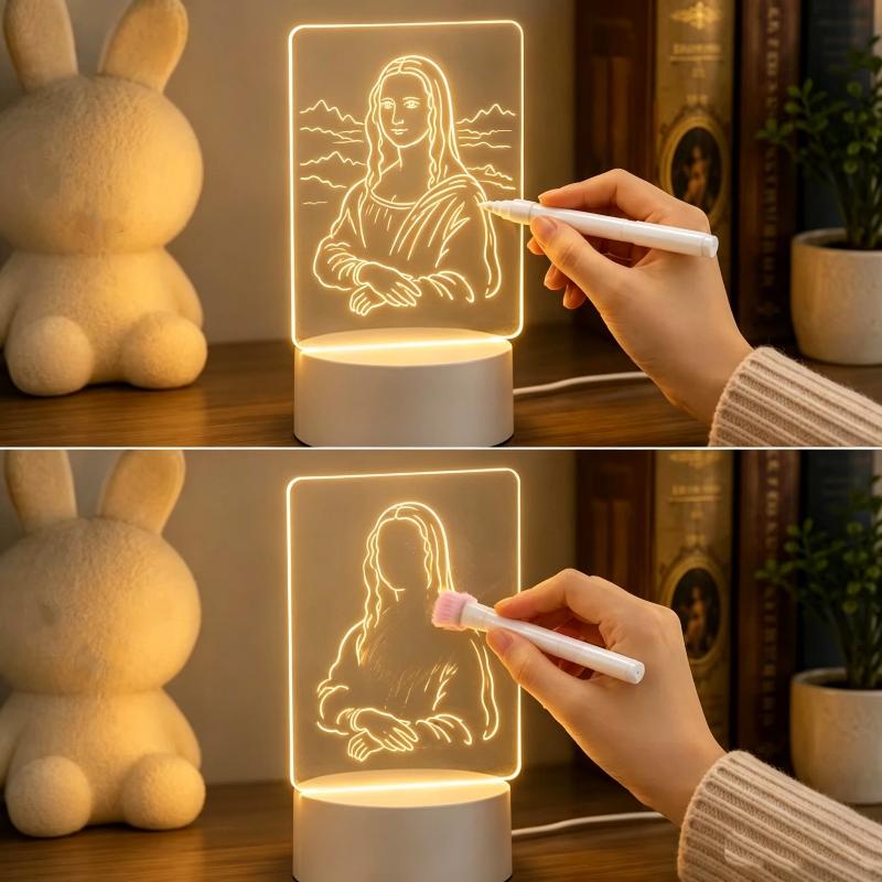 3D Acrylic Led Lamp For Writing Messages Notes And Drawings With Erasable Pen Room Decor Desk Accessory Gift