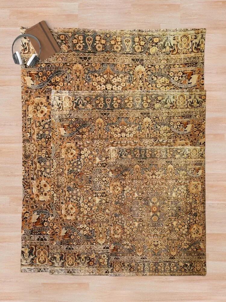 Antique Persian Kirman Rug Print Throw Blanket Fluffy Shaggy Thins for Winter Furry Flannel Blankets