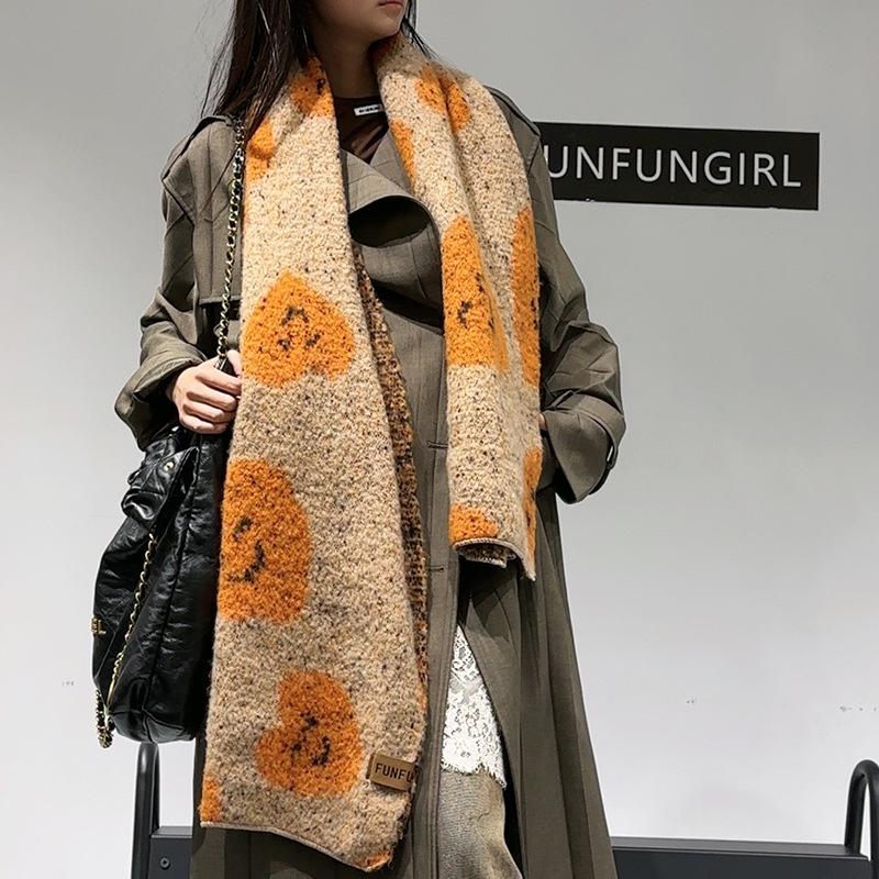 

Scarf autumn and winter new love smiley face jacquard high sense versatile thickened warm shawl scarf scarf 50*185cm помаранчевий