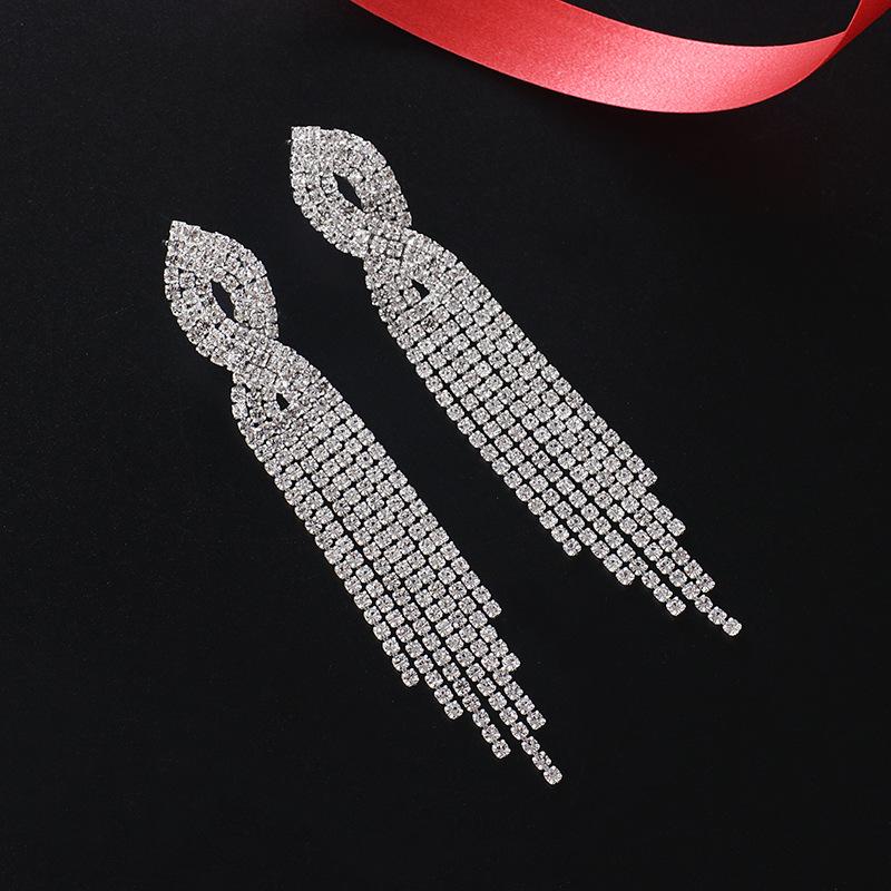

New Arrival Cross Long Tassel Earrings Bridal Wedding Stage Elegant Earrings срібний