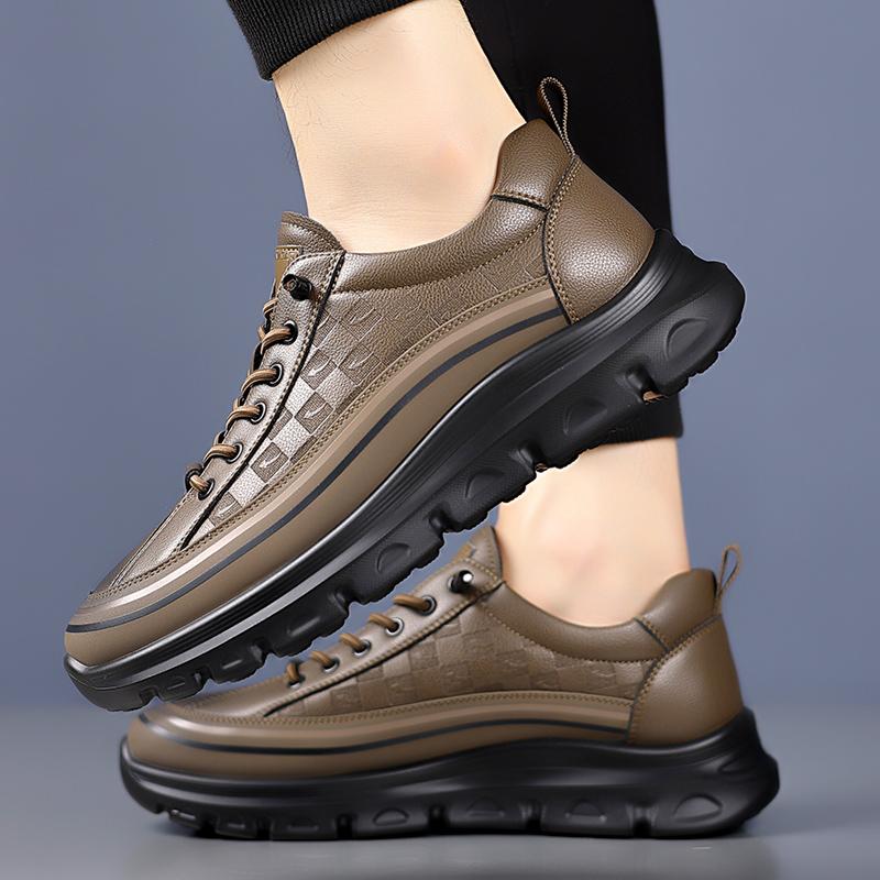 Leather Men's Walking Shoes Thick Bottom Handmade Skate Shoes Men Luxury Brand Lace-Up Mens Sneakers Outdoor Male Flats