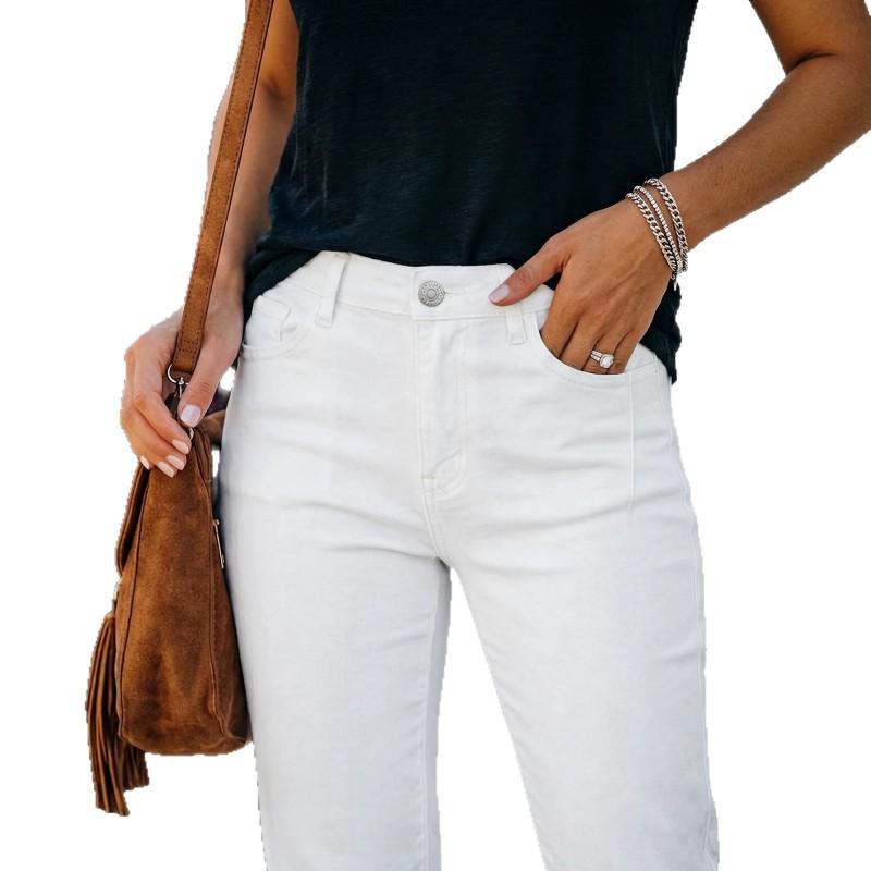 2026 High-Waisted Stretch Straight Leg Cropped Jeans Women Casual Streetwear Cotton Blend Elastic Waist