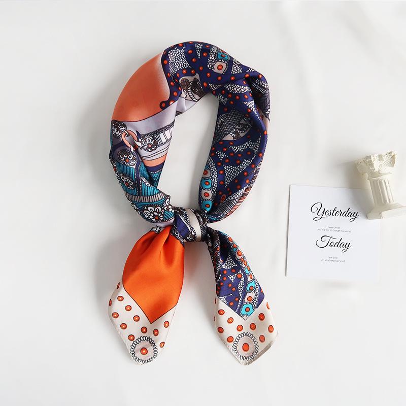 Striped Silk Scarf: 70x70cm Women's Square Scarf, Korean Versatile Style, Professional Summer Thin Decorative Scarf