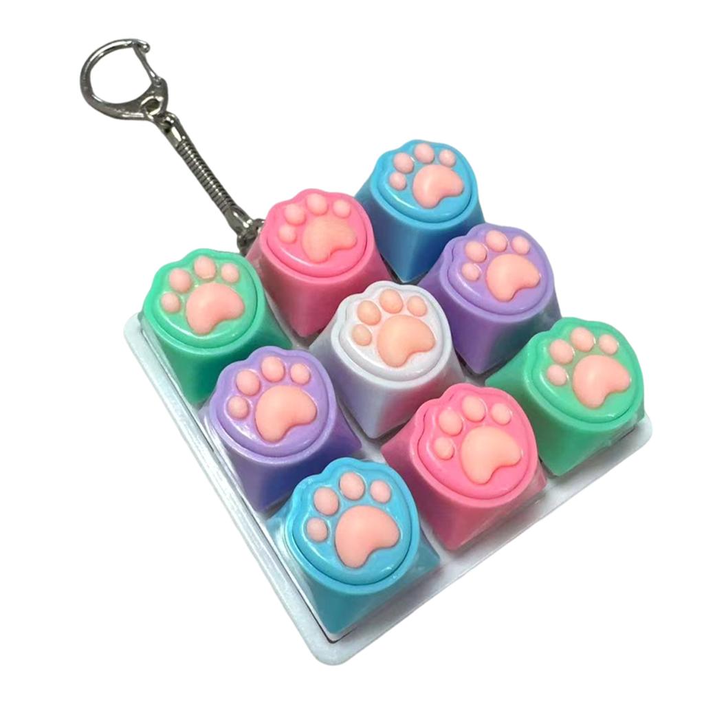 Cat Paw 9-in-1 Sound Fidget Keyboard Clicker W/ Keychain Portable Keyboard Clicker Fidget for Adults and Kids