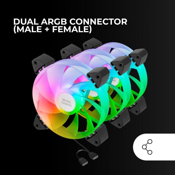 Ventilateurs - MARS GAMING - MF-3AR - Éclairage ARGB 360° - Pales Inversées - Silencieux