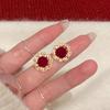 2024 D Retro Wine Red Velvet Rose Pearl Earrings: Hong Kong Style, Autumn/Winter Trend