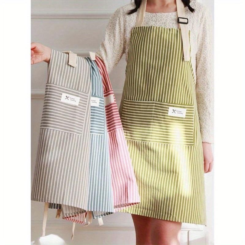 1pc Adjustable Colorful Striped Apron for Men and Women, Simple Style Cooking Apron with Pockets for Chef, Server, Kitchen Cooking Aprons, Bbq