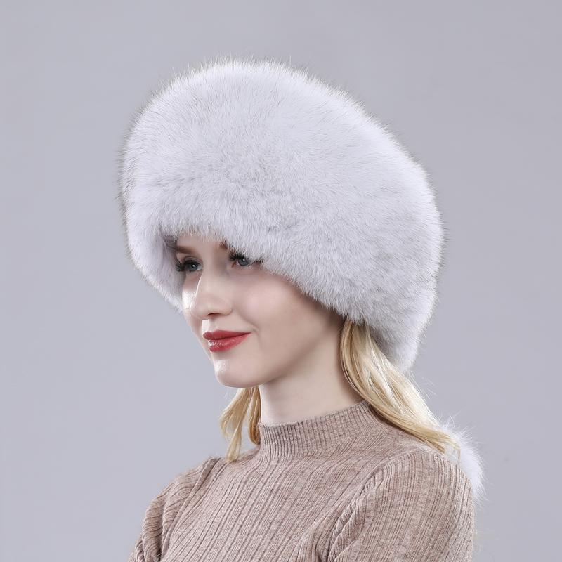 100% Natural real fox fur hat Women cap Thick fur cap Winter warm hat Female fashion for women hat with earmuffs hat