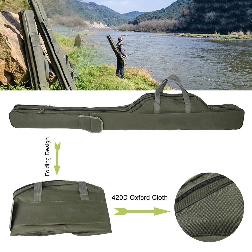 Outdoor Fishing Rod Pole Reel Lures Box Storage Bag Adjustable Shoulder Strap (Green1.5m)